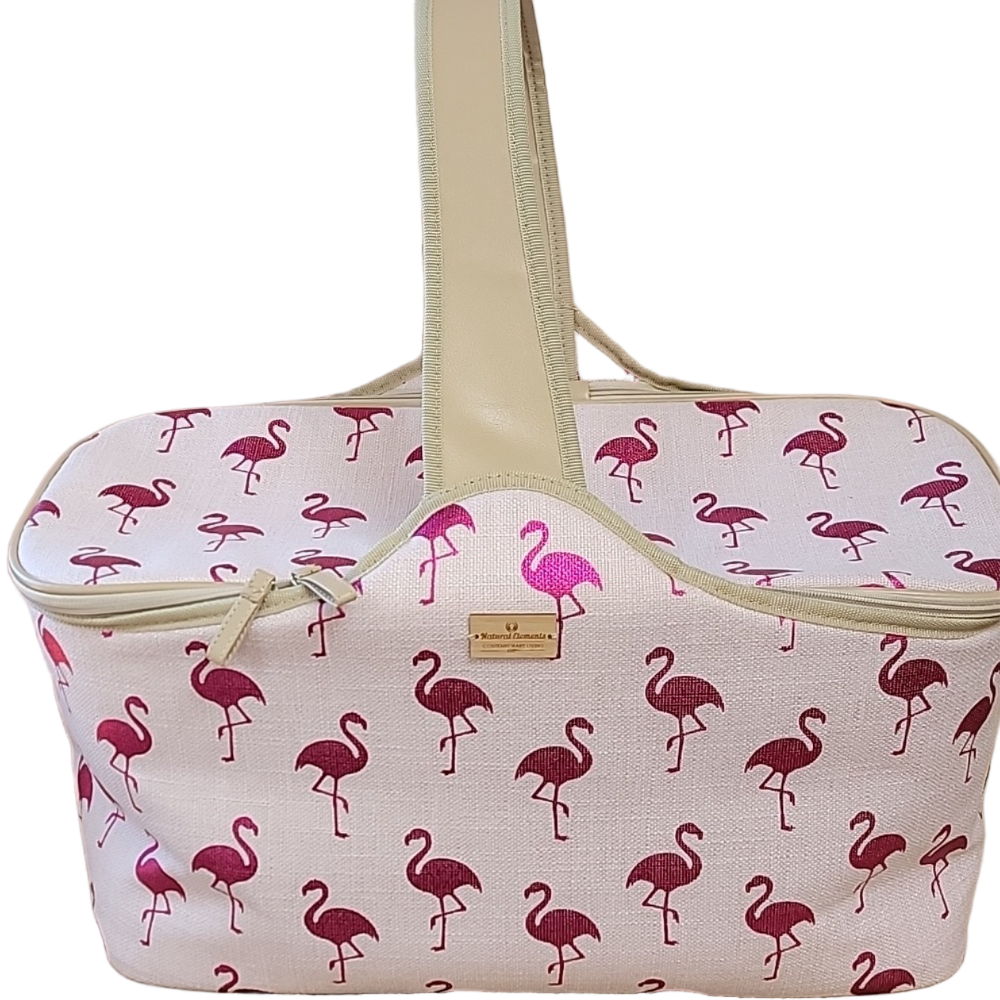Natural Elements Lrg Insulated Cooler Metallic Pink Flamingo Tote Picnic Basket